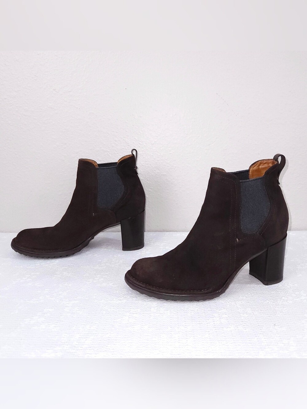 Alberto Fermani Chelsea Boots EU 40.5 Brown Pull-On Heeled Ankle Booties ITALY